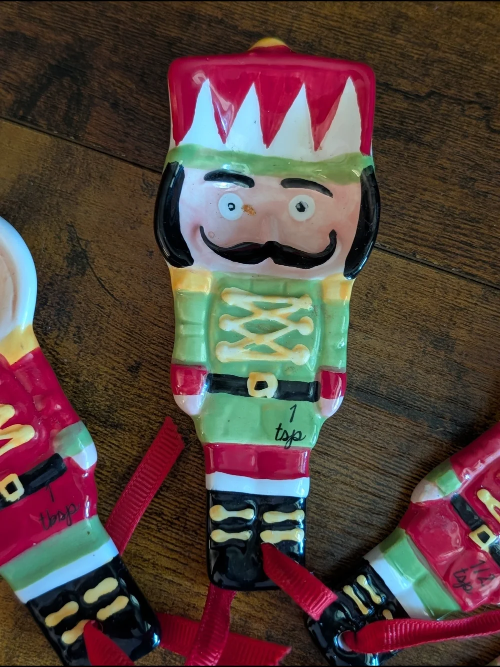 Sleigh Bell Bistro Nutcracker Ceramic Measuring Spoons Holiday Set of 4 Baking